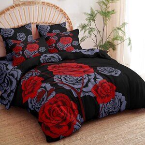Black Floral Duvet Cover Queen Set